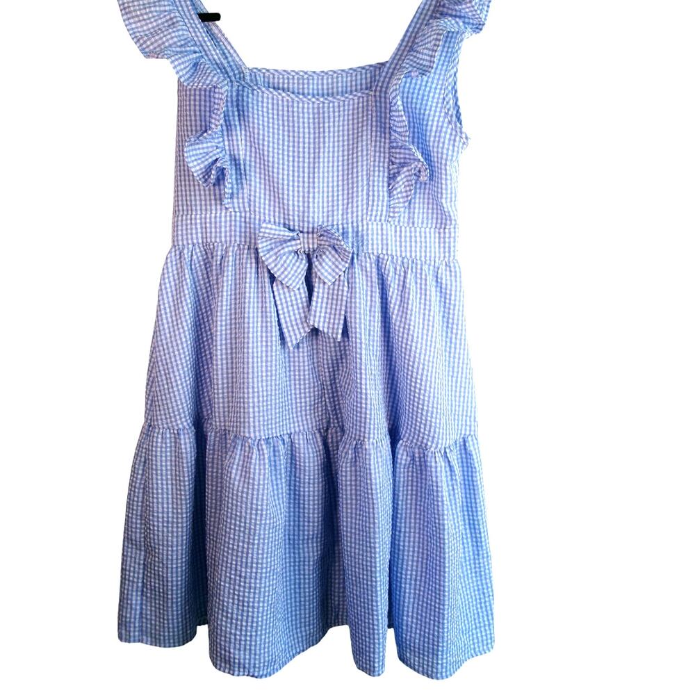 🔥Blue White Gingham Ruffle Bow Midi Dress Cottagecore Prairie Estimated S/M